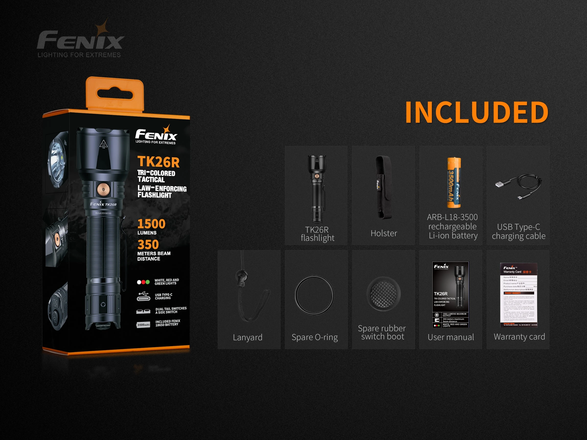 Уличный фонарик Fenix TK26R с длинным радиусом действия и зарядкой от Type c 3500