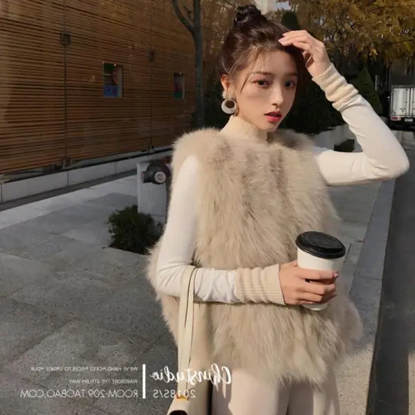 2021 Autumn Winter Women Elegant Fur Vest Lady Thick Faux Fox Sleeveless Female Luxury Loose Warm V-neck Waistcoat T150 | Женская одежда