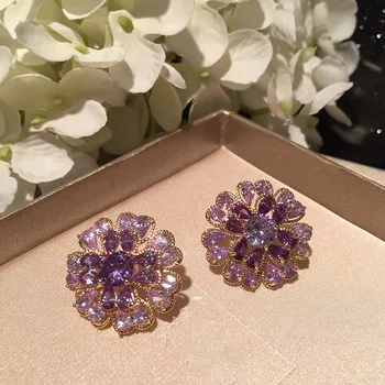 

fashion simple cz daisy flower purple stud earrings for women