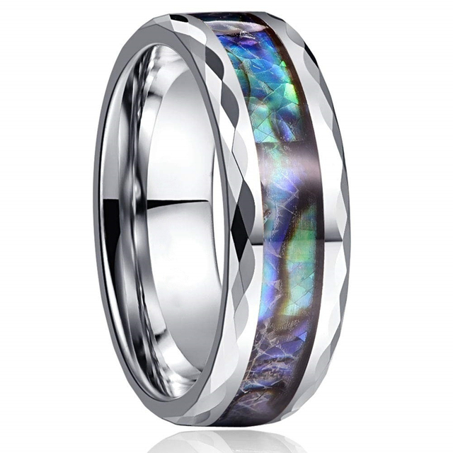 Personality Abalone Shell & Hawaiian Koa Wood Inlay Tungsten Carbide Ring For Men Anniversary Birthday Party Jewelry Gift