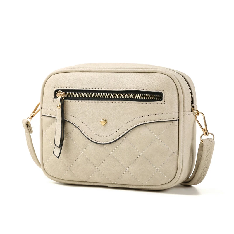 Женская сумка-мессенджер, короткая мини-сумка с клапаном, Повседневная сумка с ромбовидной решеткой, сумка через плечо, кошелек для монет и карт, женская сумка на плечо - Цвет: Бежевый