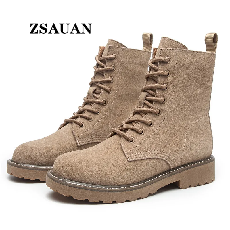 

ZSAUAN Shoes Woman zapatillas mujer Sneakers Lady Suede Leather Boots Women Motorcycle Boots Female Autumn British Shoes