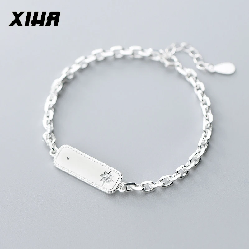 XIHA браслет из стерлингового серебра 925 пробы, массивная цепочка, геометрический браслет «Лучший Друг» для женщин, подарок для девушек, Прямая