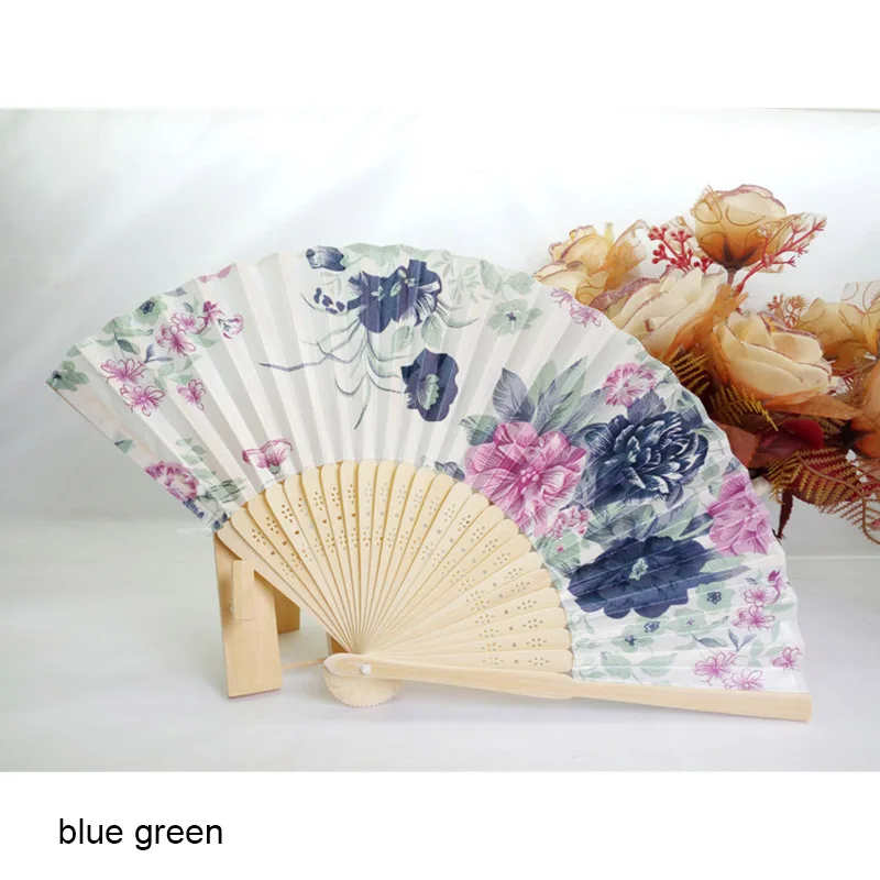 Японский стиль китайский бамбуковый вентилятор складной ручной вентилятор классический античный Свадебные цветы цветочный танцевальный праздничный Декор - Цвет: blue green