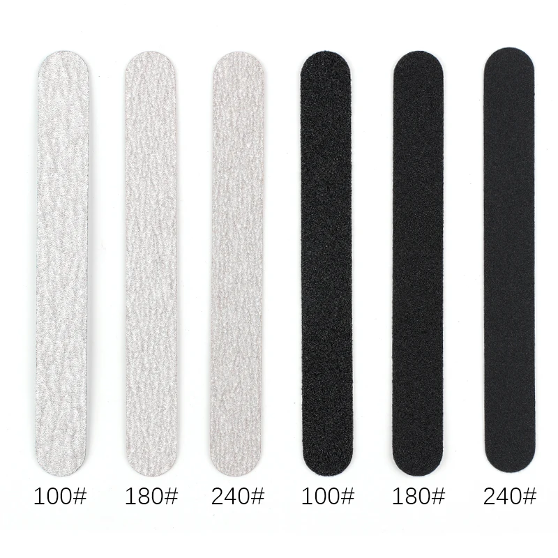 50pcs Mini Replaceable Sandpaper Nail File 100/180/240 Grey/Black Straight Removable Pads Stainless Steel Handle Metal Buffers