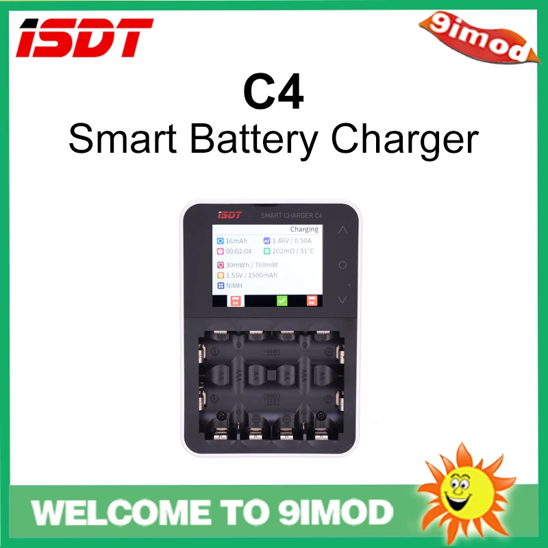 

ISDT C4 Smart Battery Charger 8A Touch Screen with USB Output for 18650 26650 AA AAA Battery with IPS Display Screen US Plug