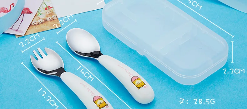 CHILDREN'S Tableware Set 304 Stainless Steel Spoon Fork Portable Cartoon Training Fork Spoon Baby Shop Gift