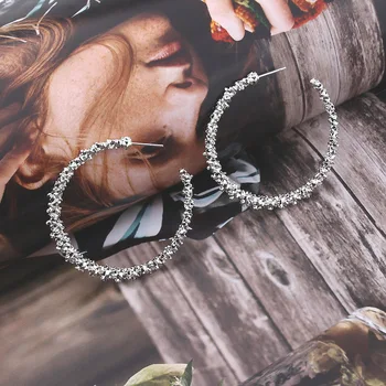 

Hot Sale Big Circle Hoop Earrings for Women Gold Silver Color Spine C Hoops Large Round Party Creole Boucle D'oreille Bijoux