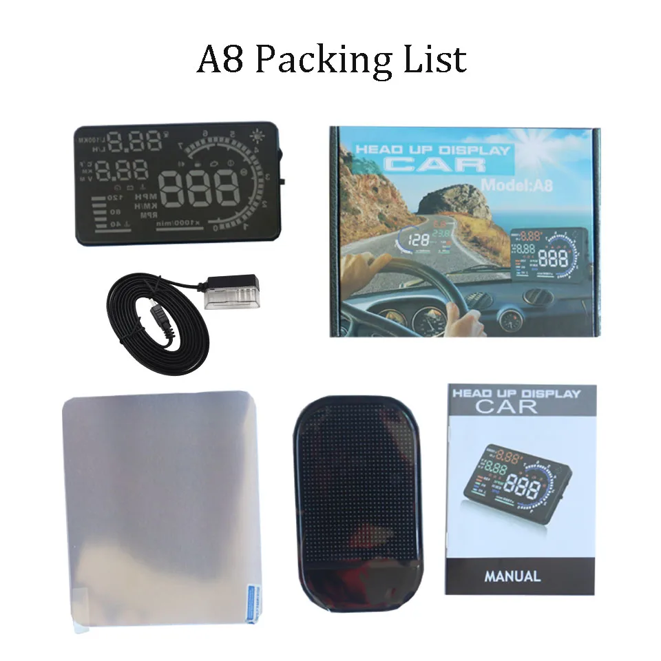 OBD2 HUD Автомобильный дисплей 5 'A8 светодиодный лобовое стекло проектор OBD сканер