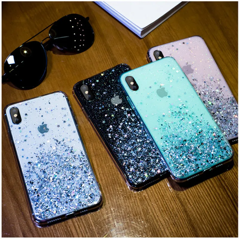 Роскошный блестящий Блестящий Звездный чехол для телефона для iphone 11 Pro XR XS MAX 6S 7 8 Plus чехол s Прозрачный Мягкий ТПУ противоударный чехол
