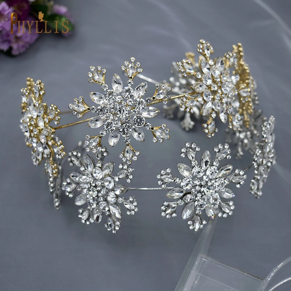 A360 Snowflake Wedding Hair Accessories Crystal Floral Bridal Tiaras Baroque Headband Rhinestone Pageant Diadem Headpieces