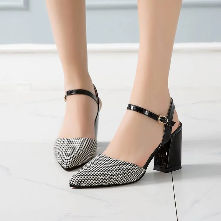 

Sandals Women's 2020 New Style Summer Closed-toe Pointed Sandals Women's Belt Buckle Chunky-Heel Semi-high Heeled Rip Stop WOMEN