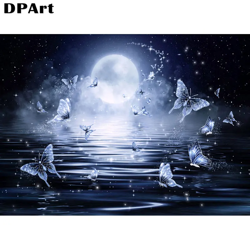 Картина Daimond квадратная/круглая с Лунными бабочками алмазная вышивка стразы