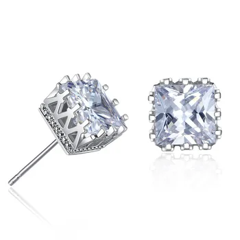 

925 Sterling Silver Zircon Crown Square Shape Stud Earrings For Women Wedding Party Fine Jewelry Gift eh1154