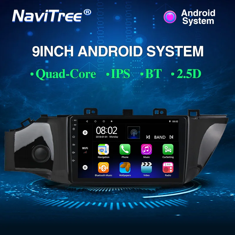 NaviTree 9 дюймов ips 1024*600 Android 9,0 автомобильный радио мультимедиа для KIA RIO K2 BT FM Mirrorlink gps Видео выход музыка