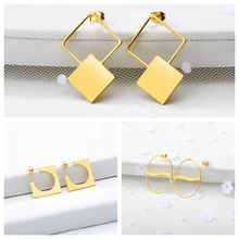 Эффектные геометрические серьги для женщин из нержавеющей стали квадратные круглые серьги-гвоздики ювелирные изделия на день рождения вечерние серьги