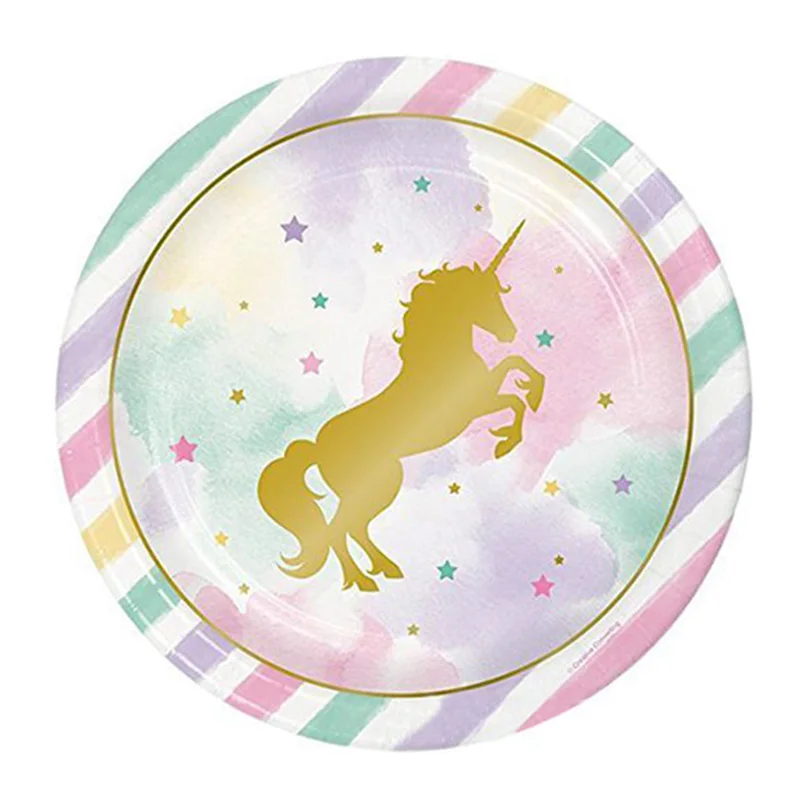 unicorn 9 inch 6 шт./партия, 7 дюймов, 9 дюймов, милый геймпад, печатные бумажные тарелки, игры на тарелки для вечеринки для игровых игроков, товары для дня рождения - Цвет: unicorn 9 inch