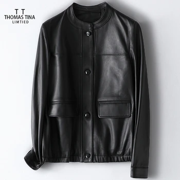 

Thomas Tina genuine real leather jackets women single breasted natural sheepskins coats short boomer causal overcoat hot sell