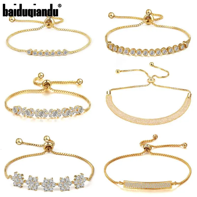 Bridal-Bracelets Slide-Wedding Crystal Adjustable Cubic-Zirconia Brand Baiduqiandu Collections