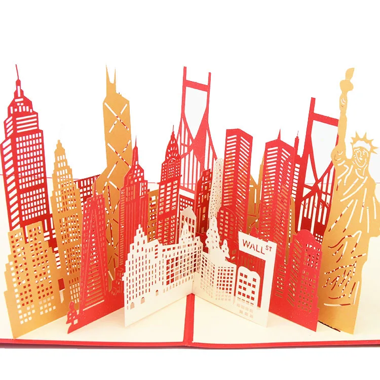 New York - red 3D всплывающие поздравительные пригласительные подарочные открытки лазерная резка Пригласительные открытки на день рождения для детей открытки с изображением единорога - Цвет: New York - red