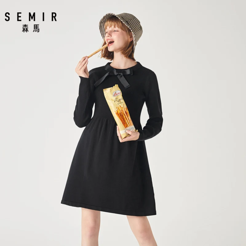 Женское платье SEMIR, зима, новинка, приталенное, для похудения, модное платье, фея, супер фея, лес, вязаные, Толстые платья для женщин