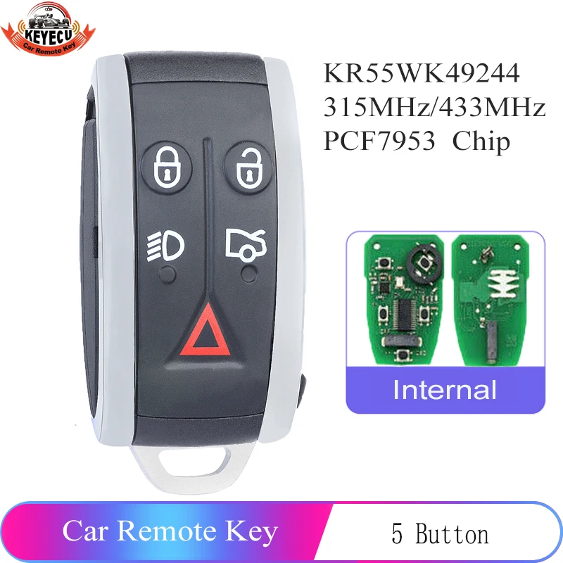 KEYECU Замена дистанционного ключа Fob 5 кнопок 315 МГц/433 МГц PCF7953 для Jaguar XF XFR XK XKR 2006 2013