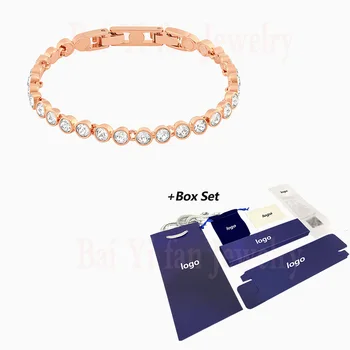

Fashion Jewelry SWA New Style TENNIS Bracelet Charming Round Decorative Rose Gold Bracelet Female Romantic Luxury Jewelry Gift