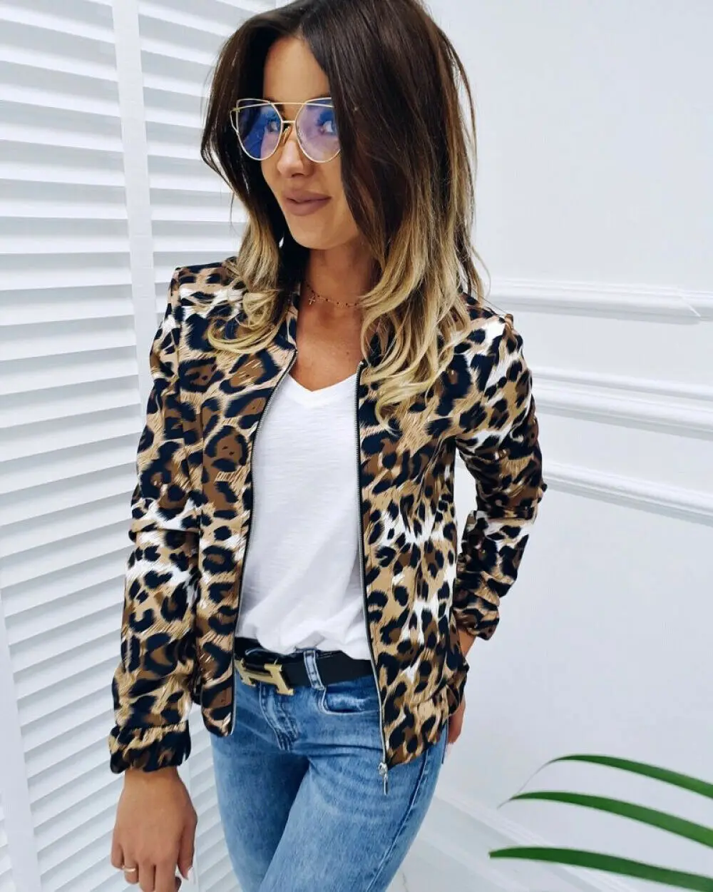 Greatest  Leopard Print Asymmetric Zip Biker Crop Winter Jacket Women Coats 2019 Streetwear Casual Fashion Of