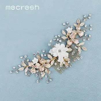 

Mecresh Luxury Flower Leaf Branch Hair Comb Ornaments for Women Gilrs Gold Color Crystal Headpiece Wedding Accessories FS339