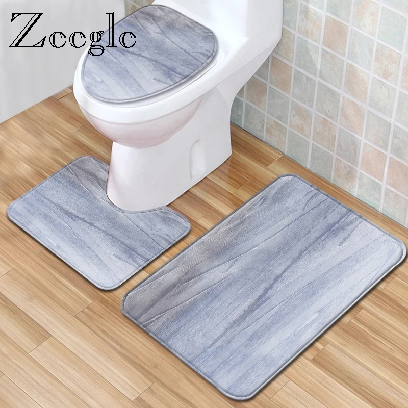 Zeegle Bath Mat Set Flannel Floor Mat Printed Mat Set 3pcs Modern Bathroom Mat Shower Room Soft Floor Rug Washable Toilet Rug