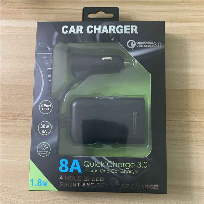 100 шт Универсальное USB Автомобильное зарядное устройство 4 порта QC3.0+ 3.1A USB быстрый адаптер с удлинительным кабелем для MPV автомобильного телефона быстрое зарядное устройство