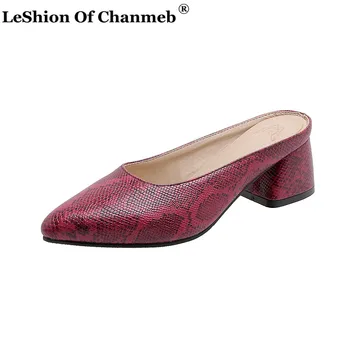 

2020 New Arrival Snakeskin Mules Women Shoes PU Leather Slip ons High Heels 48 Shoes Woman Ladies Mules PU Leather Zapatos Mujer