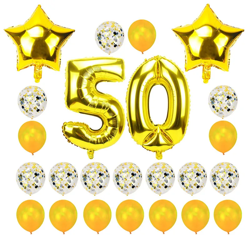 24pcs gold 38 шт. 32 дюйма с днем рождения 50 воздушные шары из фольги розового, золотого, голубого и розового цвета с цифрами 50 лет вечерние украшения для мужчин, мальчиков и девочек - Цвет: 24pcs gold