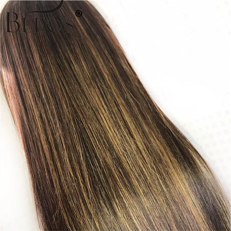 Beeos Straight Highlight Color 13*6 Deep Part Lace Front Human Hair Wig Pre Plucked High Ratio Bleached Knots Brazilian Remy