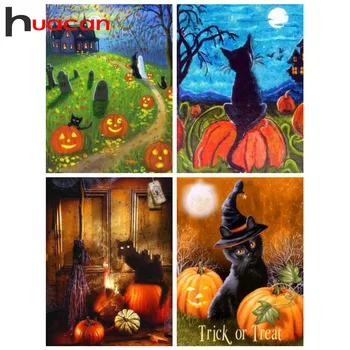 

Huacan DIY 5d Diamond Painting Full Drill Halloween Picture Of Rhinestones Diamond Mosaic Pumpkin Home Decoration Accessories