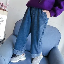 Штаны для девочек коллекция года, новые зимние стильные вельветовые джинсы в Корейском стиле для больших мальчиков модные плотные свободные штаны в западном стиле для детей