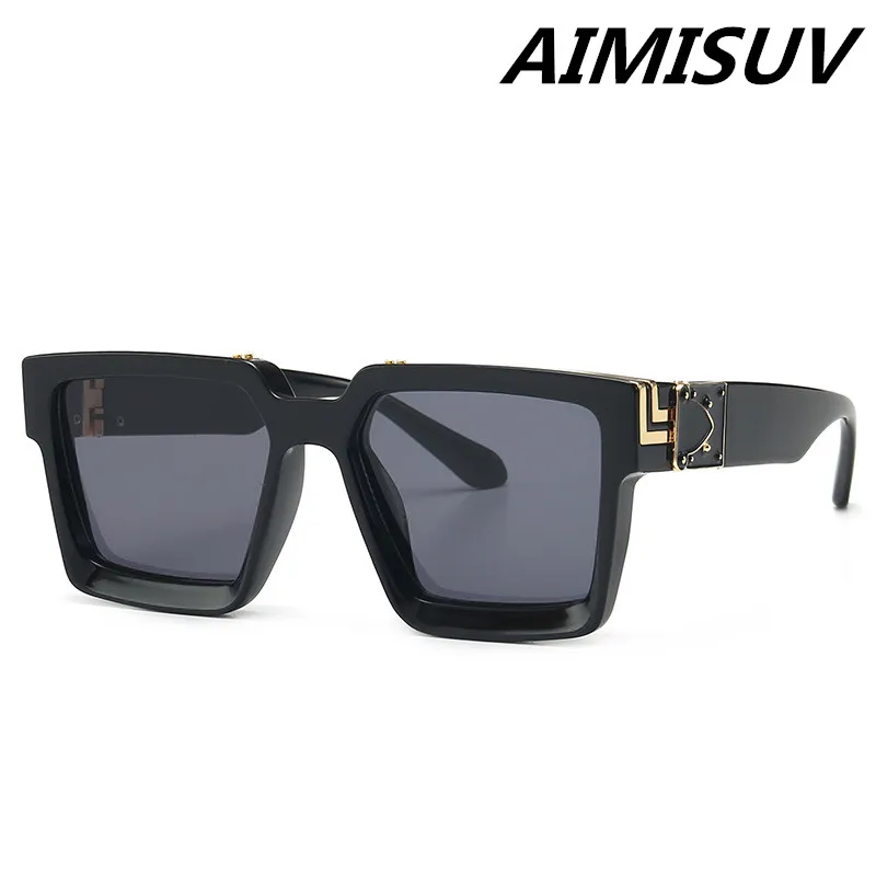 AIMISUV, плоские квадратные солнцезащитные очки больших размеров, женские модные ретро очки с заклепками, мужские винтажные очки с большой оправой UV400