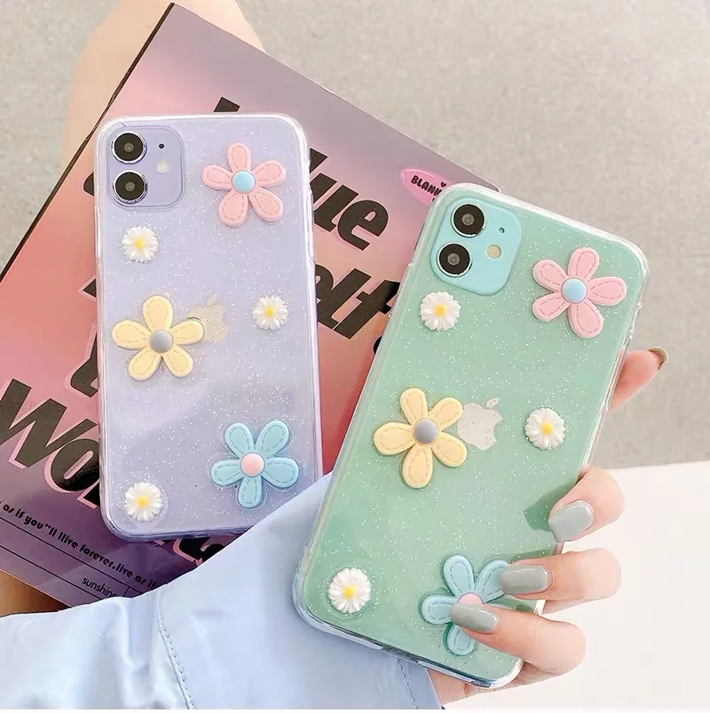 

Flower Glitter Clear Phone Case Back Cover For Vivo V19 V11 Pro V15 V17 S1 Pro V9 V5 IQOO NEO 3 NEX3 S5 S6 Z6 Soft Case