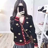 High Quality Fashion Designer Bee Embroidery Cardigan Long Sleeve Single Breasted Contrast Color Button Knitted Sweaters C-196 ► Photo 2/6