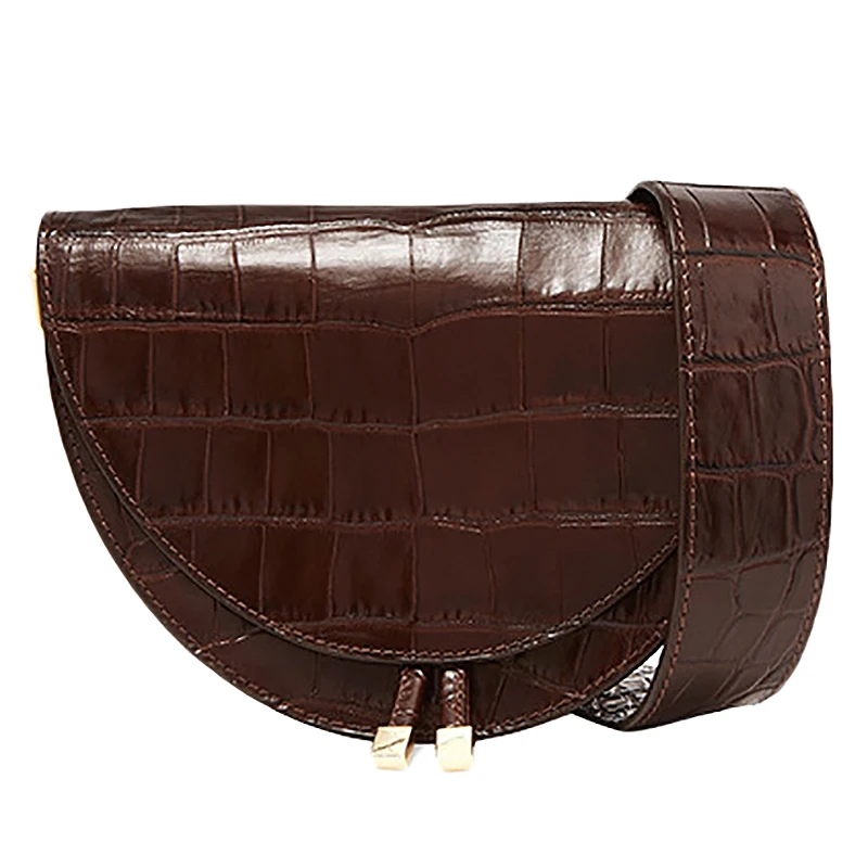 Dark Brown Седельная сумка с животным принтом из кожи аллигатора Сумка круглая сумочка Для женщин Винтаж половина лунные мешки новые Ins/модный свитер - Цвет: Dark Brown