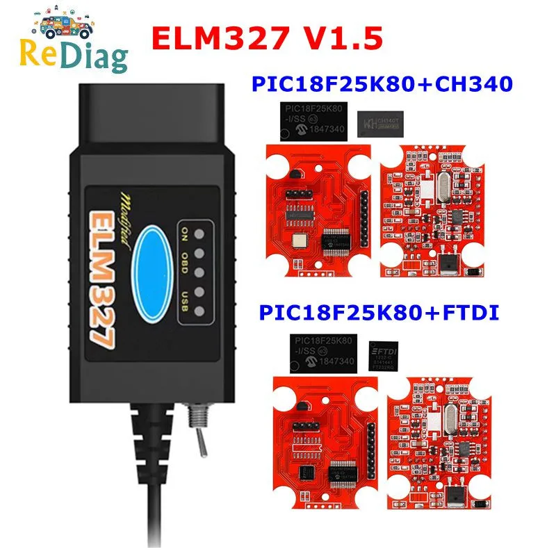 ELM 327 V1.5 PIC18F25K80 FTDI/CH340 ELM327 HS CAN/MS CAN для Ford Forscan переключатель obd2 зарядных порта USB