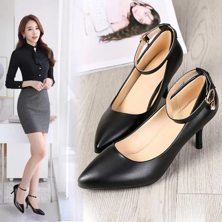 

2019 spring new pointed small size 8 cm high heels Korean fashion wild 6 cm professional large size work shoes 32 41