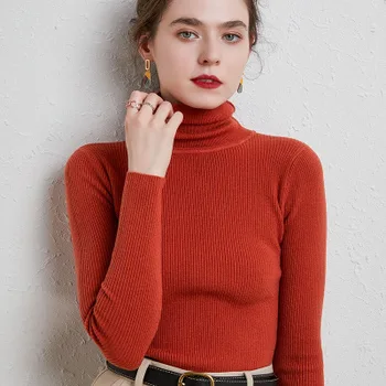 

Women's T-shirt Solid Color Turtleneck Knit Slim Fit