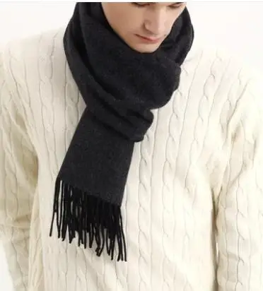 Шерстяной шарф для мужчин, зимний шерстяной шарф в полоску, однотонный клетчатый теплый длинный мягкий роскошный классический кашемировый зимний шарф для мужчин, зимний - Цвет: Color 4