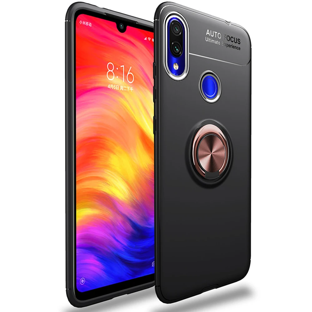 Чехол для Xiaomi Redmi Note 7 Pro, цветное металлическое магнитное кольцо-держатель, Мягкий Силиконовый ТПУ Роскошный чехол для Xiaomi Redmi Note 7 - Цвет: Rose Gold