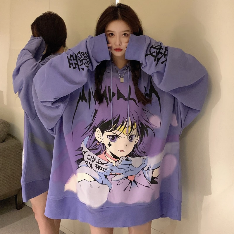 Winter Streetwear Japanese Cute Girl Cartoon Hooded Jacket Women Long Sleeve Oversized Women Sweatshirt Top sweatshirts for women