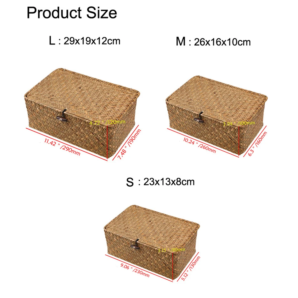 Multi-Purpose Woven Seagrass Storage Box Baskets for Home Decor, Organization, Natural Storage Basket Basket with Lid & Cover