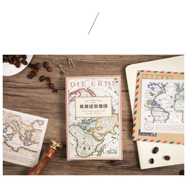 30pcs Retro World Travel Map Postcard Writable Decoration Cards Journal Wall Sticker Photo Props Greeting Paper Stationery Gift