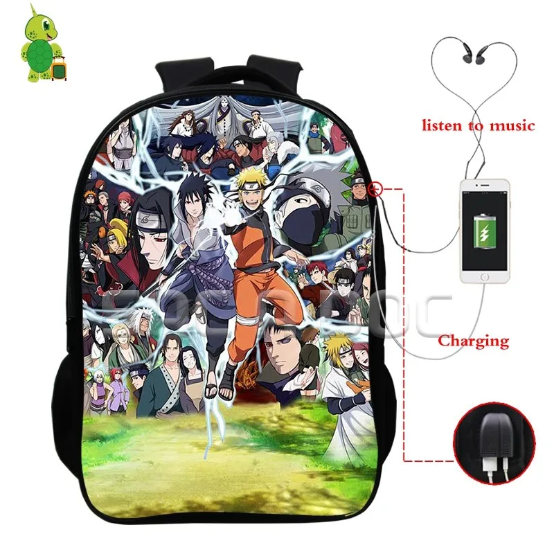 Наруто рюкзаки mochila Sasuke Akatsuki Многофункциональный USB зарядка Разъем для наушников школьные сумки для подростков повседневный рюкзак для ноутбука - Цвет: 19