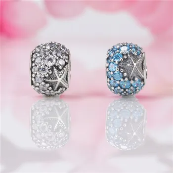 

Original 925 Sterling Silver Bead Five Pointed Star With Crystal Round Beads Fit Pandora Women Bracelet & Necklace Diy Jewelry